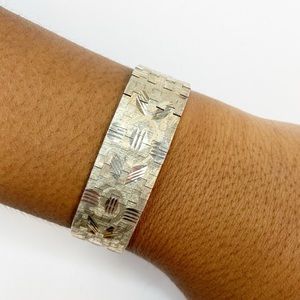Sterling Silver Diamond Cut Wide Bracelet